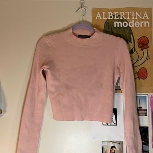 Brandy Melville baby pink cropped ribbed sweater